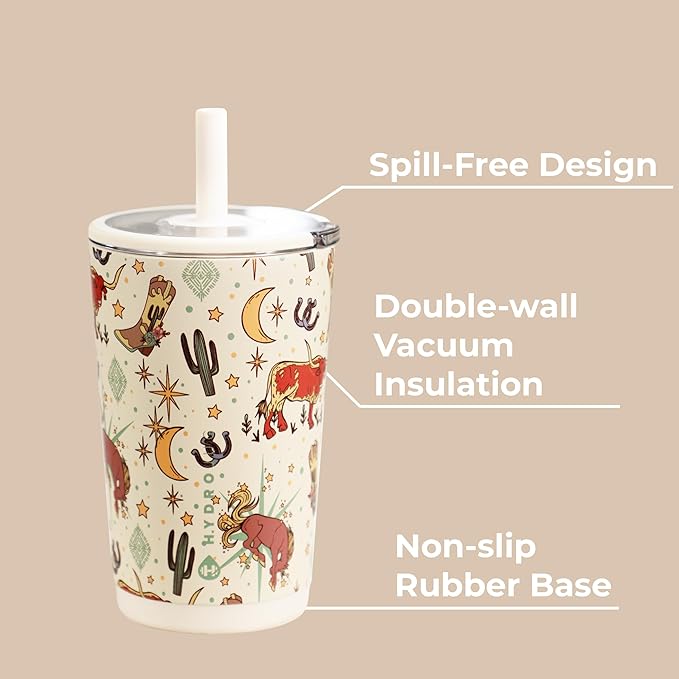 HydroJug Everyday Tumbler 14 oz – Ceramic-Lined Insulated Tumbler with Straw and Soft-Touch Lid, Cup Holder Friendly, Double-Wall Vacuum Insulation, Reusable Travel Cup – Rodeo
