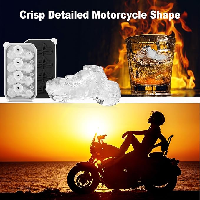 ACOOKEE Novelty Motorcycle Ice Cube Mold, Funny Motorcycle Gifts for Men, Holiday Stocking Stuffers for Men, Large Ice Cube Molds for Whiskey, Bourbon, Cocktails
