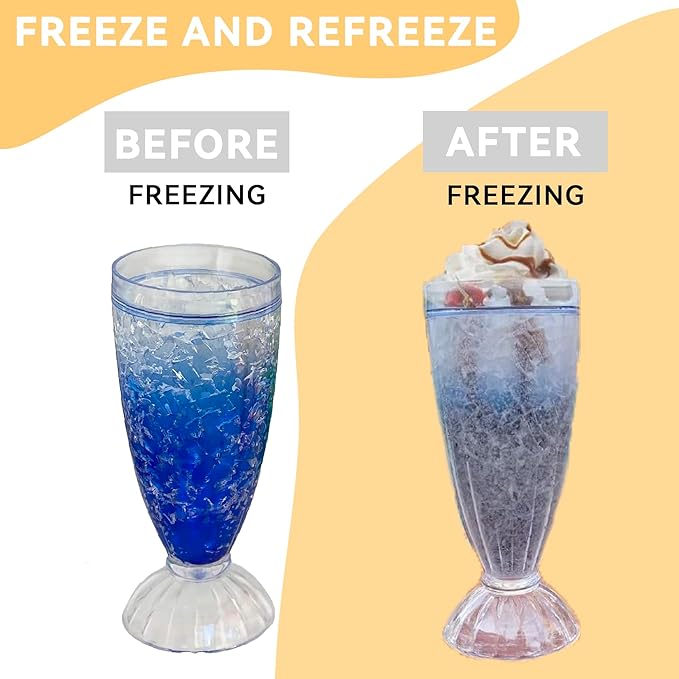 Lily's Home Frosted Freezer Milkshake Glasses, 12 oz Set of 4 – Double Wall Insulated Acrylic with Liquid Gel for Root Beer Floats, Smoothies & Ice Cream Sodas, Home Bar, Kitchen, Party & Dessert Shop