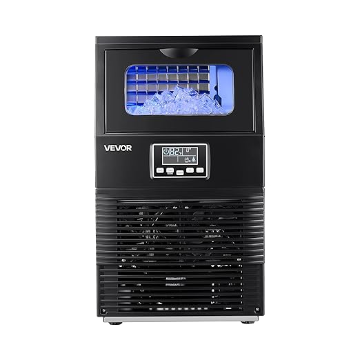 VEVOR Commercial Ice Maker Machine, 90 lbs/24h with 12Lbs Storage, 2 Water Inlet Modes, Stainless Steel Freestanding & Countertop Ice Maker with LED Display & Self-Cleaning, for Home Bar Restaurant
