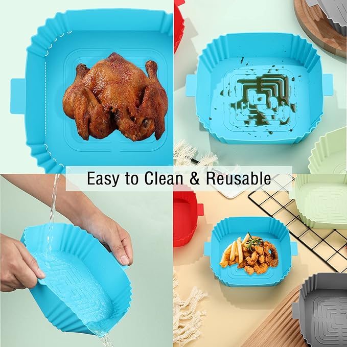 2 Pack Air Fryer Silicone Liners for 3-6QT, LYHOLKEER 7.6inch Square Silicone Airfryer Liners Reusable for 4 4.4 4.5 5 5.3 5.5 5.8QT, Air Fryer Accessories Replacement for Parchment