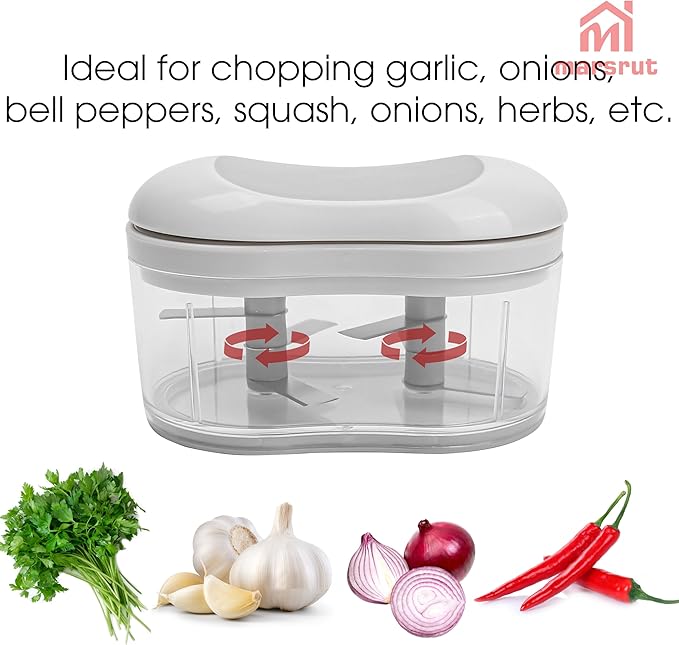Garlic Dicer Push Chopper, Manual Hand Press Picador De Ajo, Food Mincer Cutter Slicer for Onion Vegetable Chili Peppers Fruits, Small Portable Handheld Easy Processor Shredder for Household Kitchen