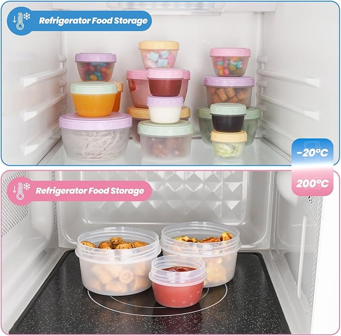 16 Piece Food Storage Containers with Lids (1Oz-45Oz), Leakproof BPA-Free Bowls Set with Pastel Color Lids for Soup, Snacks, Condiment, Salad Dressing & Sauce, Space Saving Nesting Design