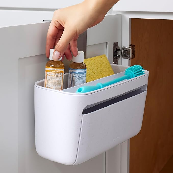 YouCopia DoorStash™ Dishwasher Pod Holder with Lid, Hanging Storage Container for Detergent, Speckled White