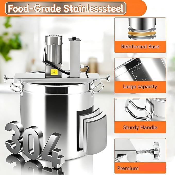 Stainless Steel Electric Food Mixer - Automatic Pot Stirrer with 4-Blade Scraper, Commercial-Grade Heat Mixing Machine for Cooking & Seasoning Adjustable Speed for Making Jam, Sauce 85l