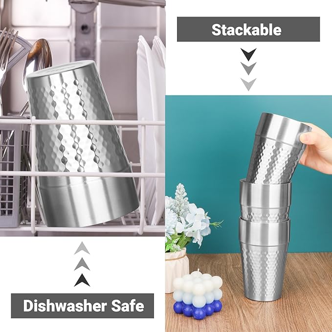 Stainless Steel Double Wall Cup, 16 oz Insulated Tumbler, 4 Pack Unbreakable Stackable Water Tumblers Insulated Metal Cup Premium Drinking Glasses for Travel Camping Home Outdoor
