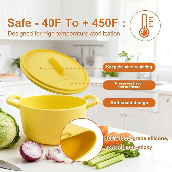 Silicone Microwave Steamer for Cooking, Yellow Vegetable Steamer, 40oz Microwave Bowls with Lids & Handles for Egg Dumpling Heating Food for 1 to 2 people, Easy Clean, Dishwasher Safe