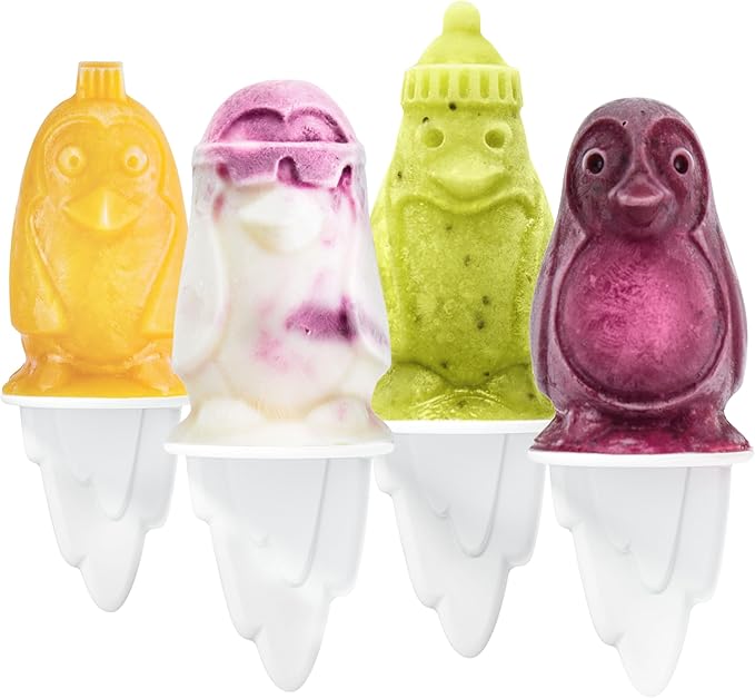 Tovolo Penguin Popsicle Molds Set of 4 Silicone Ice Pop Maker with Drip Guards, Dishwasher Safe Fun Penguin Pop Molds for Kids, BPA Free Food Safe Silicone Penguin Gift Popsicle Makers