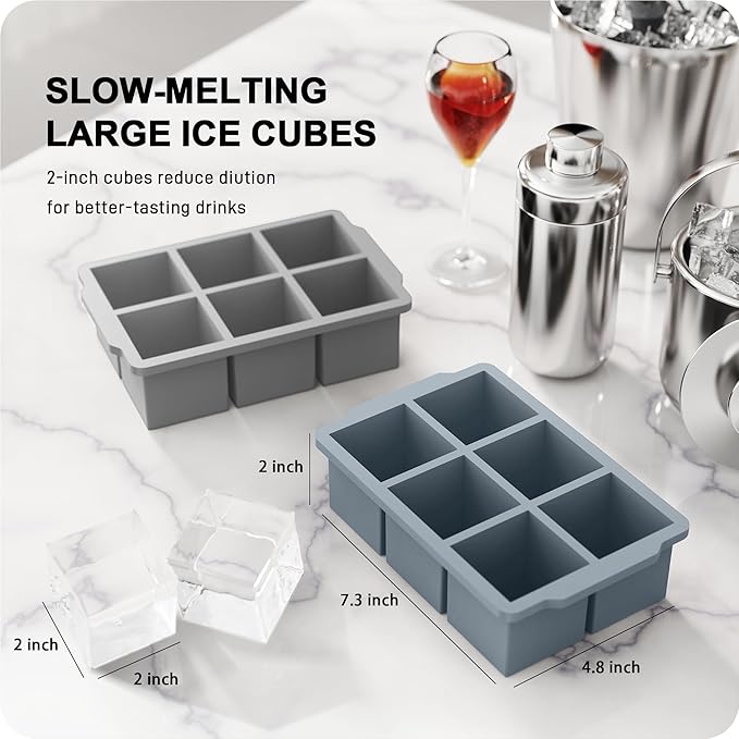 VLM 3 Packs Large Ice Cube Molds with Stackable Lid,Silicone Ice Cube Tray for Freezer,Big Square Ice Tray for Whiskey,Cocktails,Bourbon and Soups (Set 5)