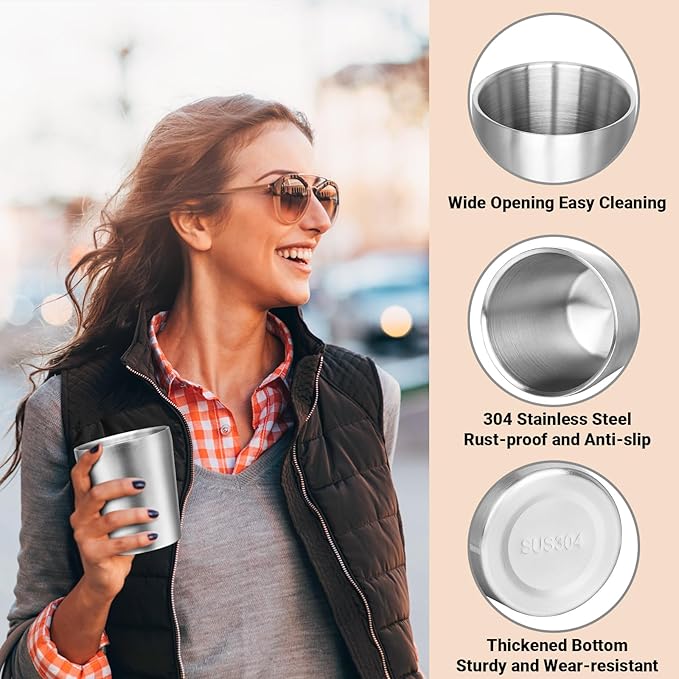 Insulated Stainless Cup, 10 oz Insulated Tumbler, 8 Pack Double Wall Unbreakable Stackable Water Tumblers Metal Cup Premium Drinking Glasses for Travel Camping Home Outdoor