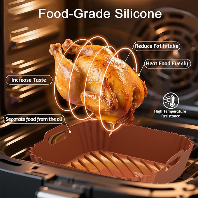 Air Fryer Silicone Liners 2 Pack, Reusable Square Air fryer Basket Liners, 4-6Qt Silicone Baking Tray for Instant Air fryer, Oven Microwave Pot Accessories, Food Grade Kitchen Gadgets