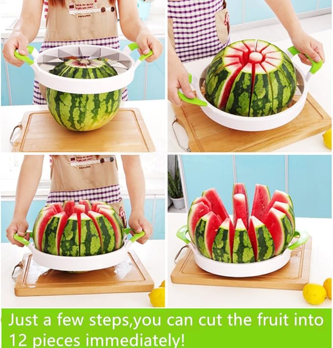 Watermelon Cutter Extra Large Watermelon Slicer, Melon Slicer Multifunctional Handheld Home Stainless Steel Round Fruit Divider Fruits Cutting Slicing Into Uniform Size by12 Pcs, Easy to Clean