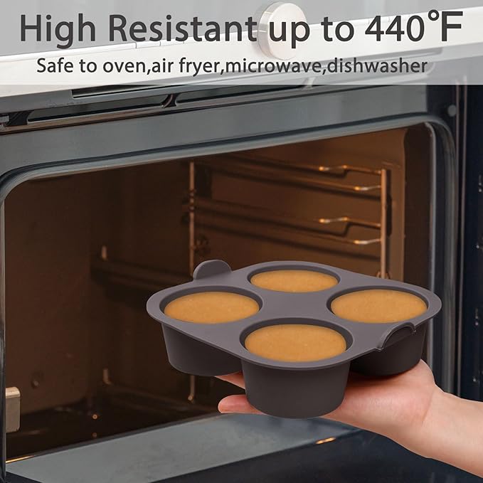 2 Pcs Silicone Muffin Tray for Air Fryer, 8-Cups Nonstick Muffin Pans with Carrying Handle, Silicone Cake Pans for Baking Cupcakes Pudding Dessert Quiches Tart, Grey
