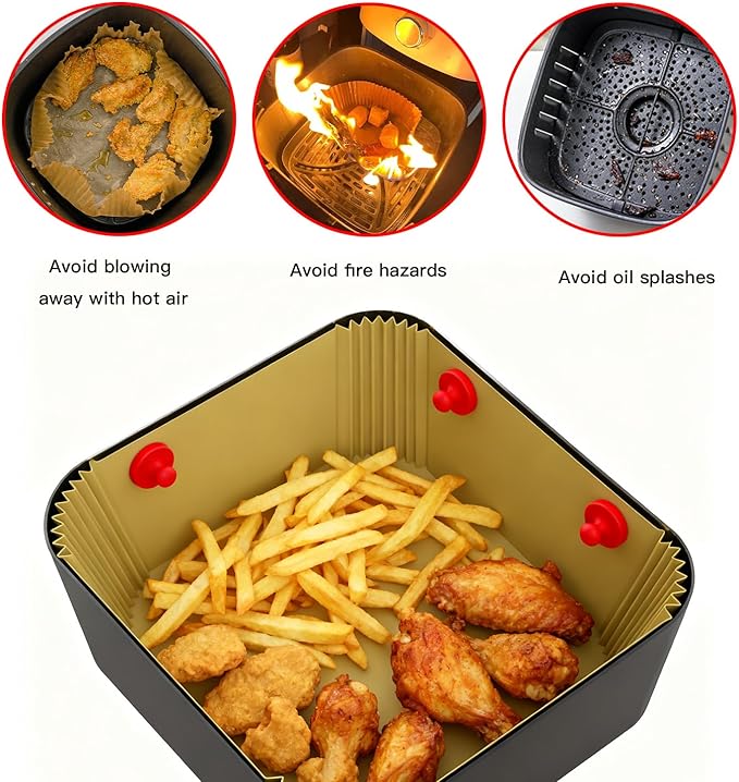 Air Fryer Magnets for Parchment Paper, 8PCS Strong Magnetic Silicone Clips to Secure Liners & Prevent Burning, 100% Food-Safe BPA Free, Waterproof & Heat-Resistant (0.86 inch,） (Red)