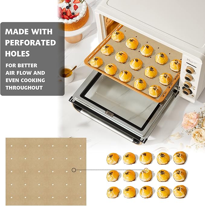 100 PCS Unbleached Parchment Paper, Perforated Square Liners for Cuisinart, Breville, Black and Decker Air Fryer, Toaster Ovens, 11 x 9 inch