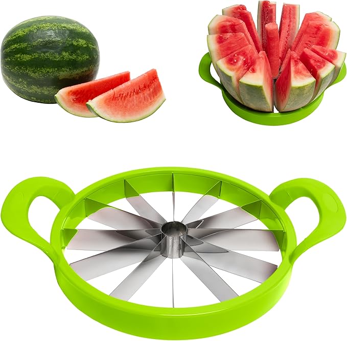 KOLORAE Extra Large Watermelon Slicer, Stainless Steel Cutter with Durable Easy Grip Handles, Round Divider to Easily Cut Fruits, Slices Melons up to 10in.