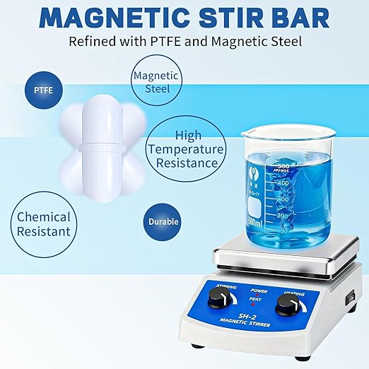 SH-2 Magnetic Stirrer, 520℉ Hot Plate Mixer, 100-2000rpm Magnetic Hot Plate Stirrer with Stir Bar and Support Stand, for Industrial, Agricultural, Medical, Scientific Research institutions