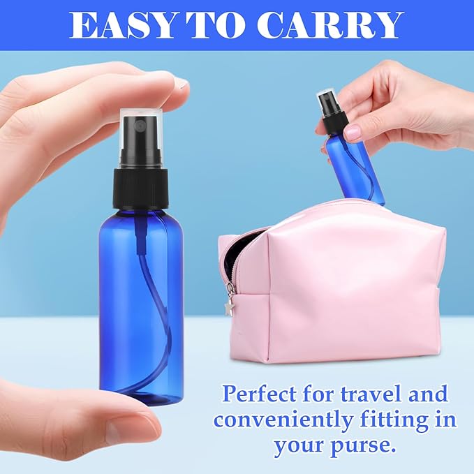 60 Pack Small Spray Bottle 2 oz Spray Bottle with Small Fine Mist Spray and Plastic Cap, Refillable for Essential Oils, Bath, Beauty, Hair & Cleaning(Blue)