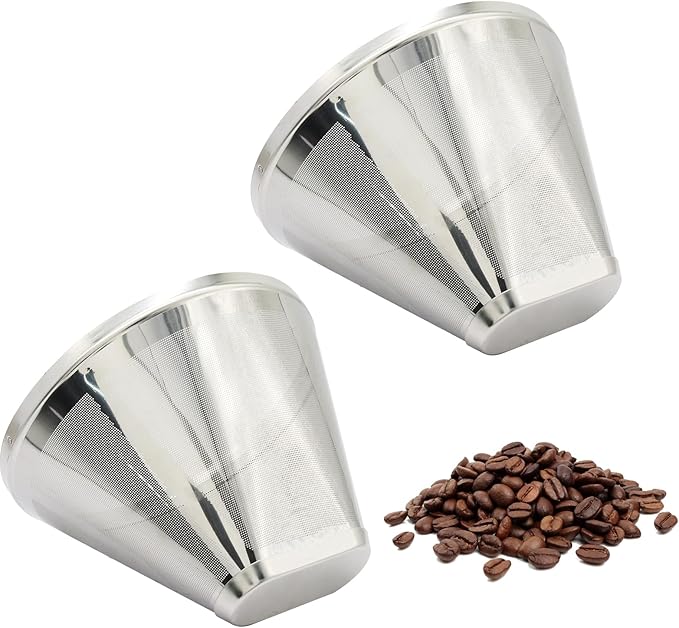 Reusable Cone Coffee Filters, 2 Pack Stainless Steel Replacement Filters for Coffee Maker & Coffee Bar Brewer, Durability Universal Fit Permanent Filter