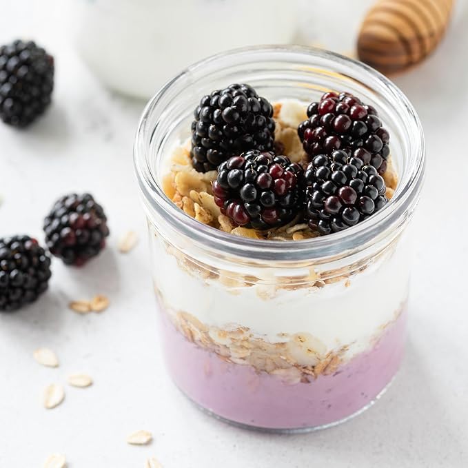 SHOWIN Overnight Oats Containers with Lids, 16oz Glass Jars with Lids 8 pcs, Milk White, Wide Mouth Mason jars for Salad, Yogurt, Snacks, Meal Prep
