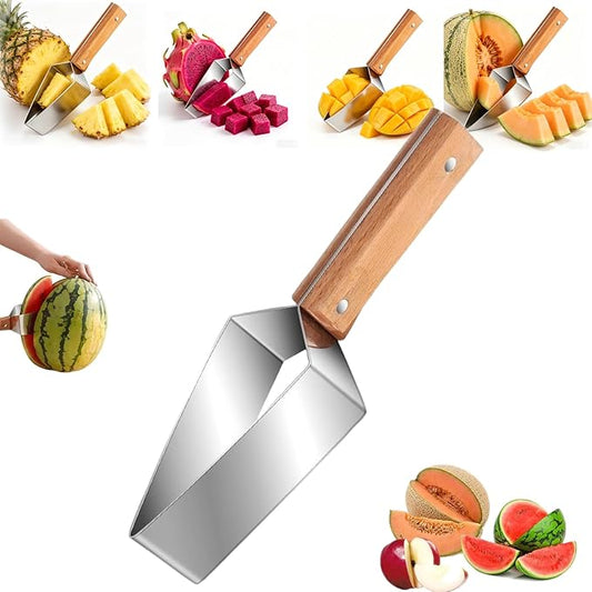 Stainless Steel Watermelon Slicer, Triangle Watermelon Cutter, Stainless Steel Melon Slicer with Wooden Handle, Fruit Divider Tool for Summer Picnic BBQ, Easy Kitchen Gadget for Cantaloupe (1 PCS)