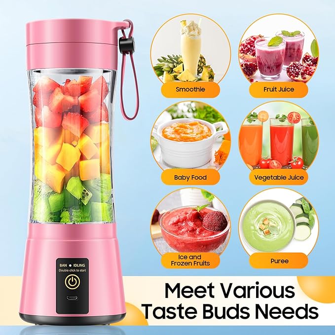 Portable Blender for Smoothies & Shakes - Cordless Personal Size Blender with 6 Blades, 380Ml Juice Cup, Lightweight & Rechargeable, Freshly Squeezed for Picnic/Sports/Office