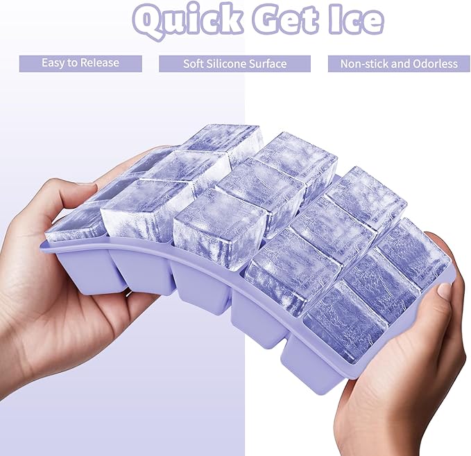 Silicone Ice Cube Tray 3 Pack - EASY RELEASE ice cube tray with lid, BPA Free Ice Cubes Trays for Freezer,ice cube mold for Cocktail,Whiskey (Purple +Pink+Mint)