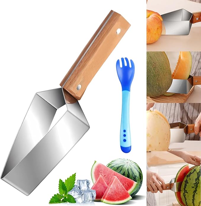 2026 Stainless Steel Watermelon Slicer, Triangle Watermelon Cutter, Stainless Steel with Wooden Handle for A Wide Variety Watermelon, Cantaloupe, Honeydew,and More (1PC)