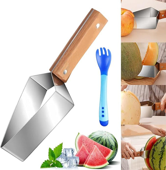 2026 Stainless Steel Watermelon Slicer, Triangle Watermelon Cutter, Stainless Steel with Wooden Handle for A Wide Variety Watermelon, Cantaloupe, Honeydew,and More (1PC)