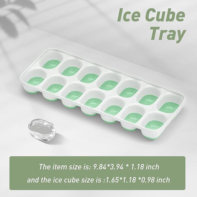ChefAide Ice Cube Tray with Lid, 2 Packs 28 Cubes Durable Stackable Ice Cube Trays for Freezer with Removable Lids, Easy-Release Plastic & Silicone Ice Tray for Cocktail, Coffee