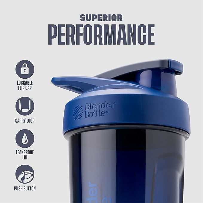BlenderBottle Sport Tritan Shaker Bottle with Locking Lid, 24-Ounce, Blue