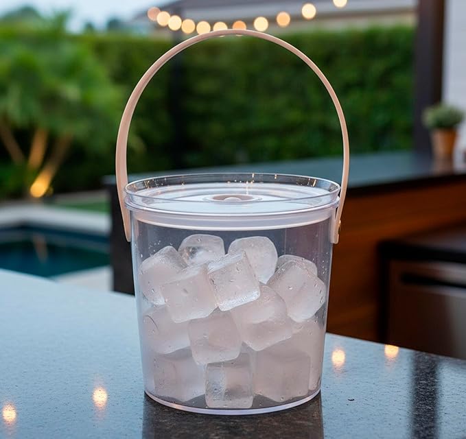 Ice Bucket with Airtight Lid, Champagne Bucket with Handle, Plastic Beverage Tub for Parties, Bar Cart Accessories for Wine, Drink, Beer Bottles, Clear