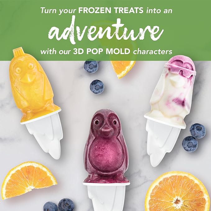Tovolo Penguin Popsicle Molds Set of 4 Silicone Ice Pop Maker with Drip Guards, Dishwasher Safe Fun Penguin Pop Molds for Kids, BPA Free Food Safe Silicone Penguin Gift Popsicle Makers