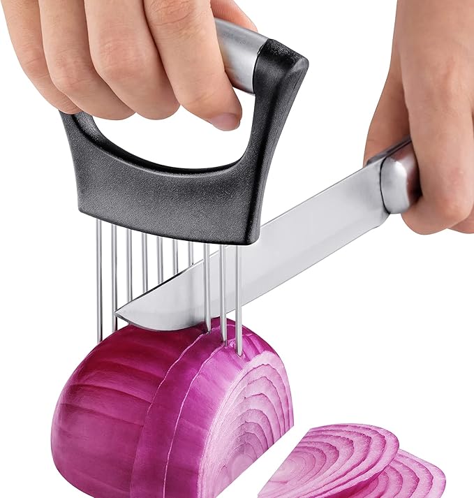 ESINAM Premium Vegetable Slicer Holder, Sharp Stainless Steel Food Slicer Assistant Tool for Potato, Tomato, Fruit, Lemon and Meat