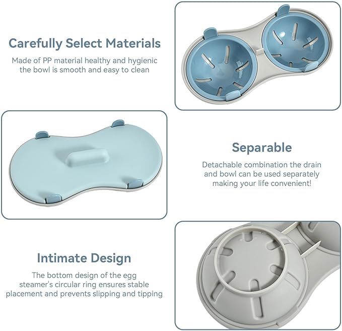 Egg Poacher Microwave Egg Cooker, 2 Cavity Edible Silicone Double Drain Poached Egg Cups Microwave Egg Poacher Egg Steam Egg Maker Poached Egg Steamer for Kitchen Cooking Gadgets, Blue