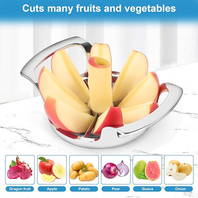 Apple Slicer and Corer, Basic Model with 8 Sharp Stainless Steel Blades - Zinc Alloy Case for Effortless Slicing & Coring,Easy to Use