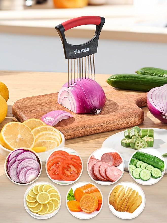 Onion Holder for Slicing | Onion Slicer Holder | Tomato Cutter for Slicing of Lemon Avocados Eggs and Fruit, Multifunctional Vegetable Chopper, Home Essentials & Kitchen Gadgets Tool for Food Prep
