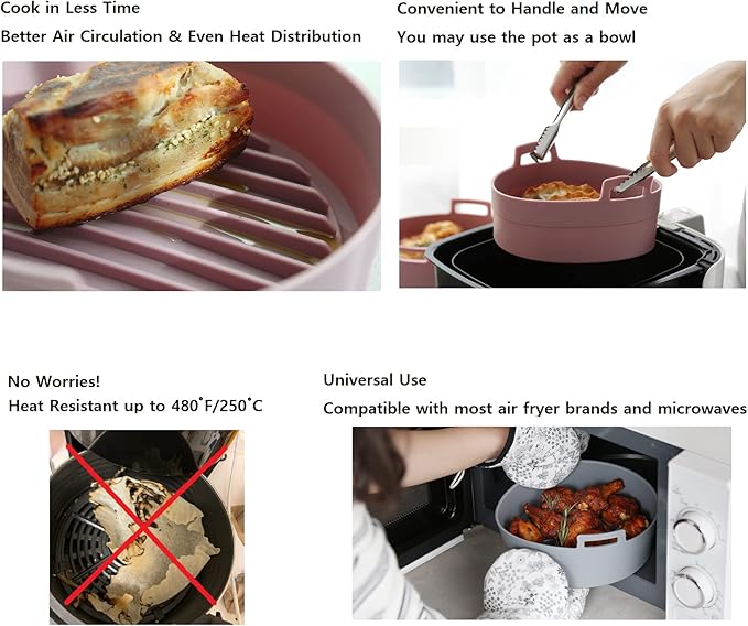 Premium Air Fryer Silicone Pot, Bowl, Basket 3 to 5 QT | Food Safe Air Fryers Oven Accessories | Easy to Clean | Replacement of Parchment Liners | 7.5 inches in diameter, Gray