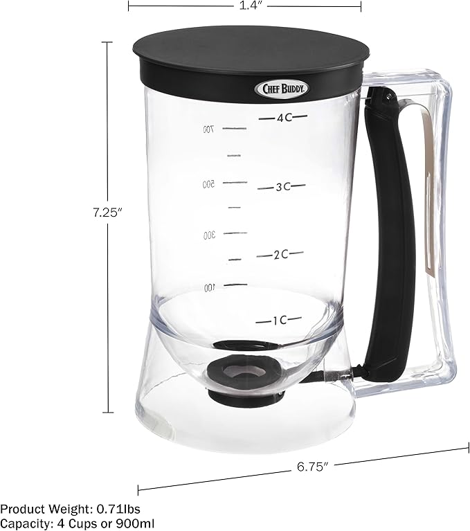 Pancake Batter Dispenser - 4-Cup Batter Dispenser with Squeeze Handle for Pancakes, Waffles, Muffins, and Crepes - Baking Tools (Black)