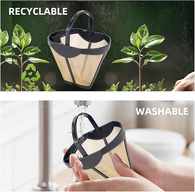 Reusable Gold Tone Coffee Filter for Ninja Dual Brew CFP201 CFP300 CFP301 CFP305 CFP307, BPA-Free Stainless Steel Permanent Coffee Basket