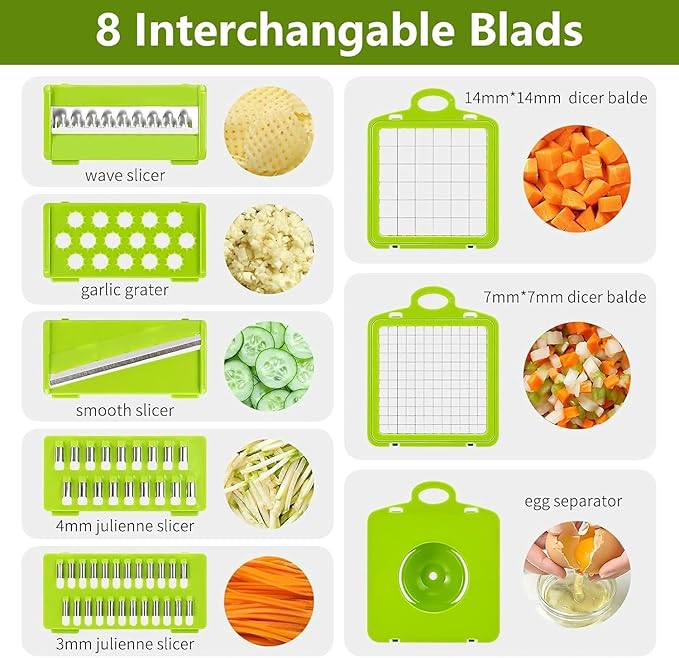15 in 1 Vegetable Chopper and Food Chopper with Container, Onion Vegetable Slicer Cutter Dicer, Veggie Cutter with 7 Blades for Carrot Salad Garlic Potato (Old Design)