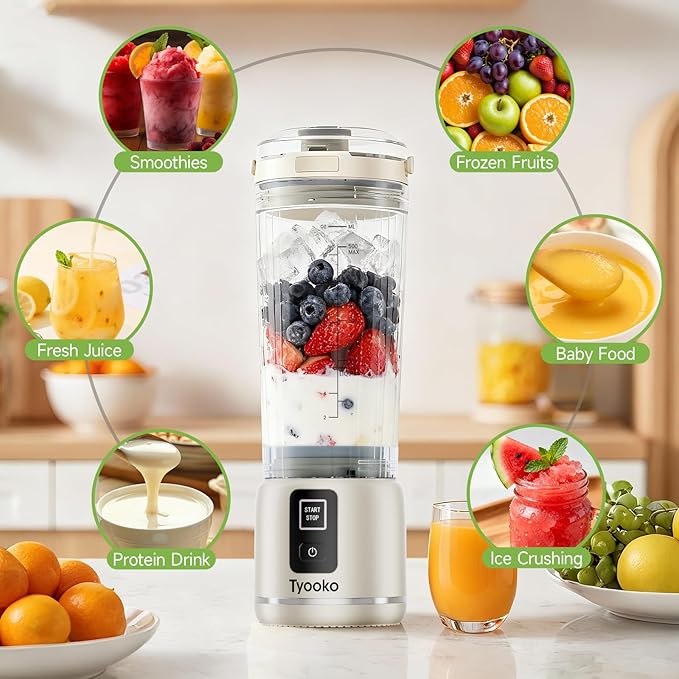 Portable Blender for Smoothies and Shakes, 18oz Rechargeable Electric Personal Juicer Cup with Dual Mode, 6 Sharp Blade Drink Mixer Bottle with Leakproof-Lid & Sip Spout for Kitchen/Travel/Gym (White)