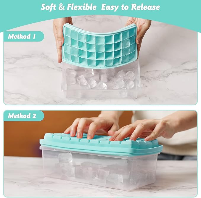 Food-grade Silicone Ice Cube Tray with Lid and Storage Bin for Freezer, Easy-Release 2 * 36 Small Nugget Ice Trays 1 ice Bucket & Scoop, Flexible Ice Cube Molds with Ice Container