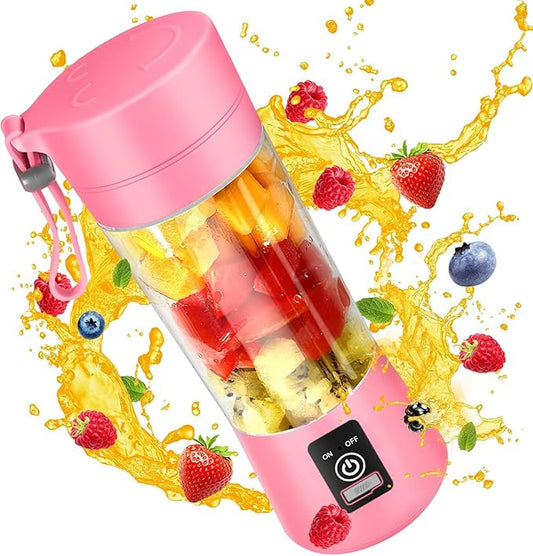 Portable Personal Blender for Shakes and Smoothies with 6 Blades, 380ml Fresh Juice Blender with Rechargeable USB Port