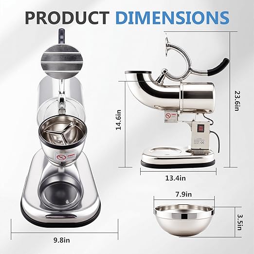 Electric Ice Shaver 300W Snow Cone Maker Machine 440lbs/hr Shaved Ice Machine Stainless Steel Kitchen Electric Ice Crusher with a Free Ice Pick and Ice Cube Tray