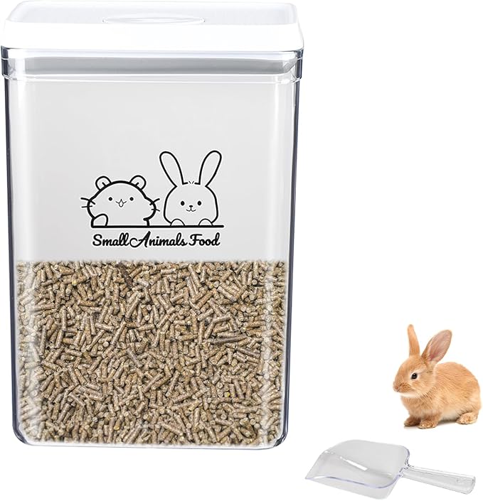 Pet Treat Storage Container,Clear Airtight Food Container One Button Opening Food Containers,with Handled Lid and Measuring Spoon Clear,for Storage Hamster Sand,Rabbit Food,Rabbit Nuggets Etc
