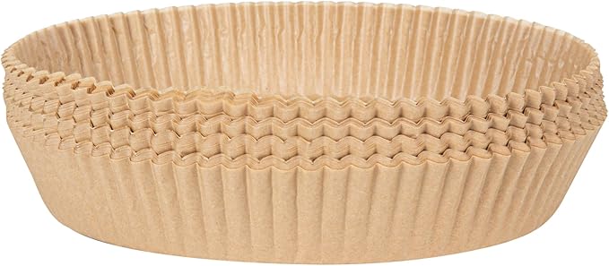 Restaurantware-Pastry Tek 8.1 x 8.1 x 1.8 Inch Air Fryer Liners, 100 Round Air Fryer Baskets - No-Stick Silicone Coating, Unbleached, Food-Grade Paper Liners, For Steamer, Microwave, Oven, Fry Pan