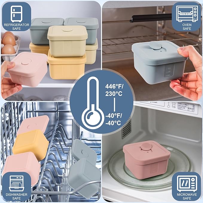 8 pcs 10 oz Silicone Snack Containers with Lids Silicone Food Storage Containers, Baby Snack Container Small Lunch Container for Kids, Daycare, School and Travel