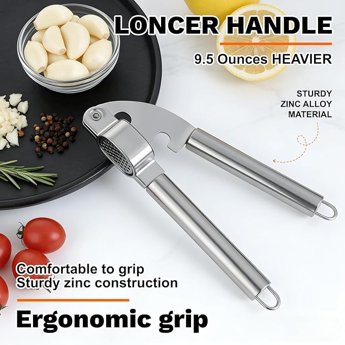 Stainless Steel Garlic Press,Thickened Garlic Crusher,Ergonomically Designed Handle for Effortless Garlic Paste Preparation, Comfortable Grip, Easy to Clean,Rustproofing