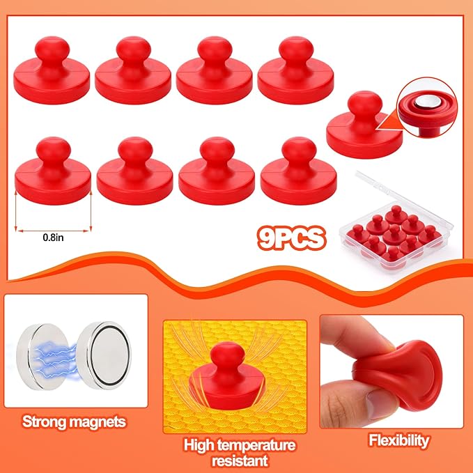 Juome Air Fryer Magnets for Parchment Paper, 9PCS Silicone Magnetic Buckle for Air Fryer Liners, Air Fryer Accessories Safely Lock Air Fryer Liner Disposable to Prevent Burning (Red）